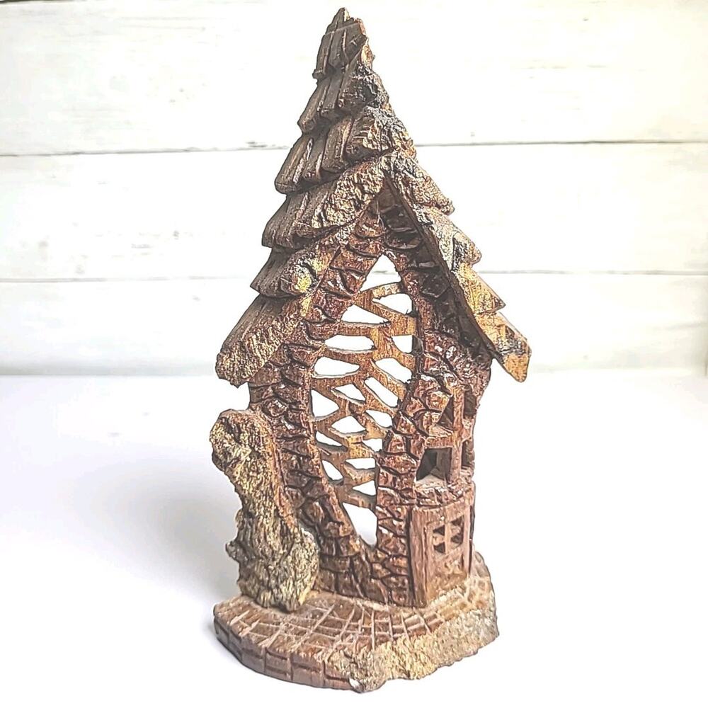 Vintage Fairy House Cottage Core Artist Chuck Hutler Hand Carved Rustic Wood